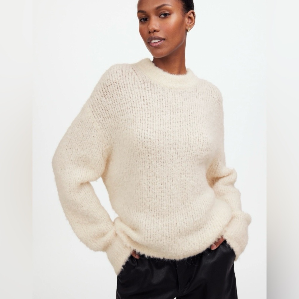 Madewell Womens Cream Colored Wool-Alpaca Blend Bouclé-Knit Oversized Sweater